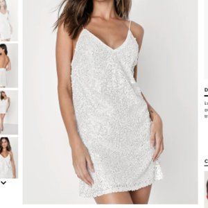 Force of Fashion White Backless Sequin Mini Dress